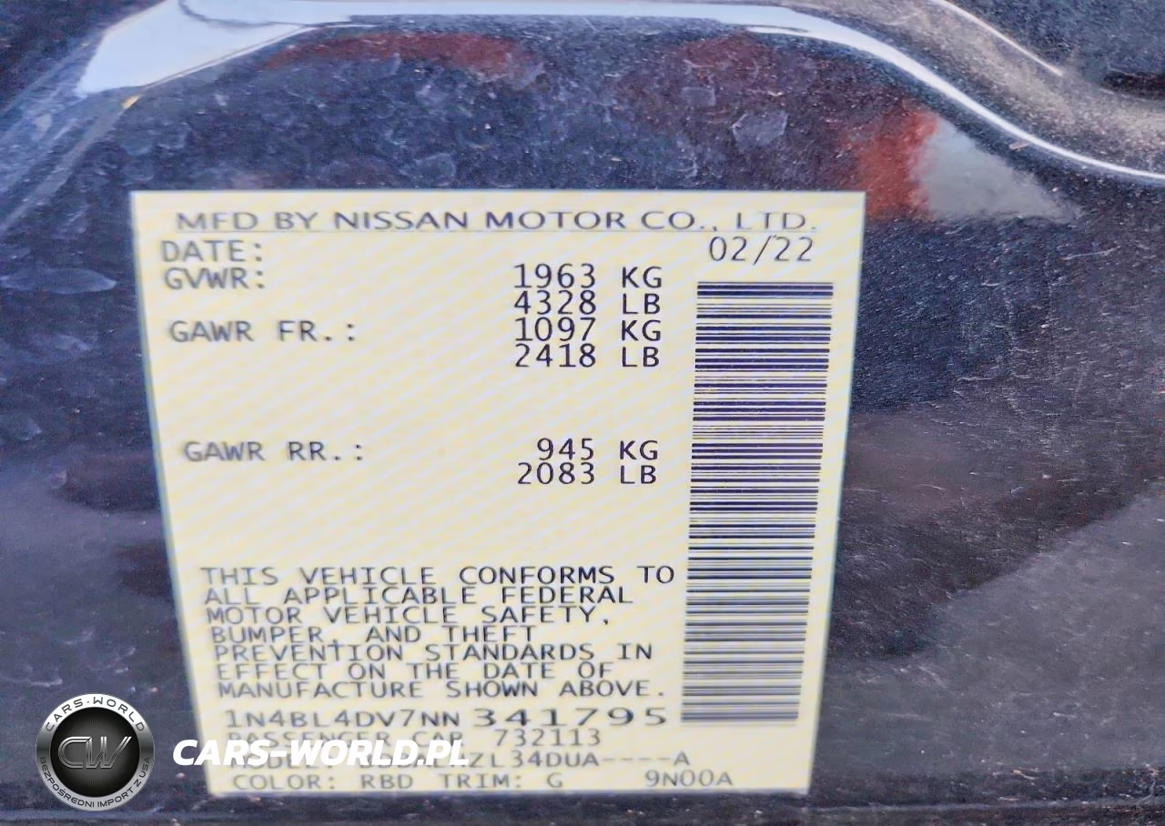 2022 Nissan Altima Sv VIN:1N4BL4DV7NN341795 - 13