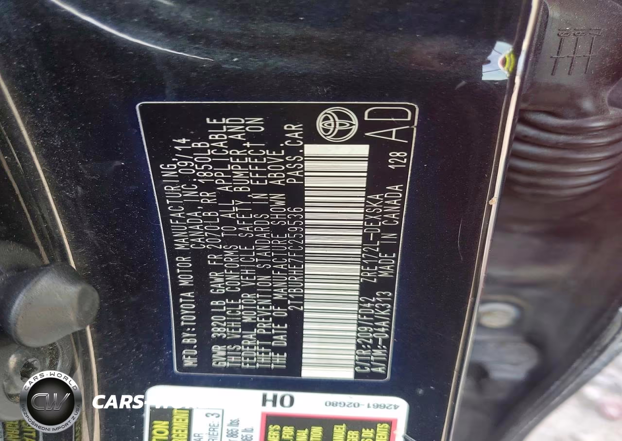 2015 Toyota Corolla S Plus VIN:2T1BURHE7FC259536 - 12