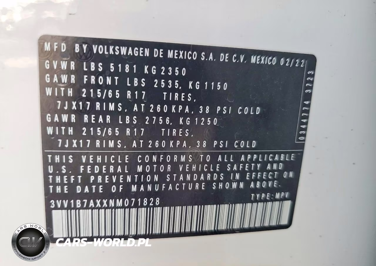 VOLKSWAGEN TIGUAN S VIN:3VV1B7AXXNM071828 - 13