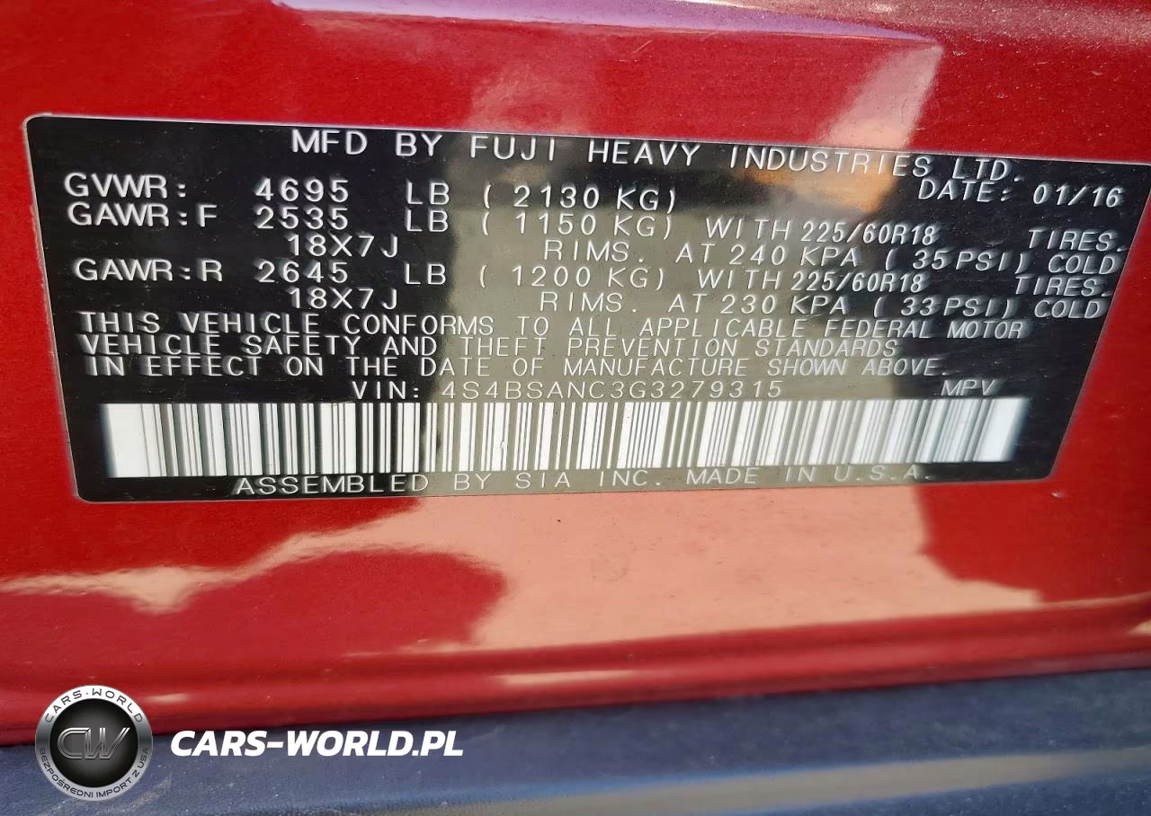 2016 Subaru Outback 2.5I Limited VIN:4S4BSANC3G3279315 - 14