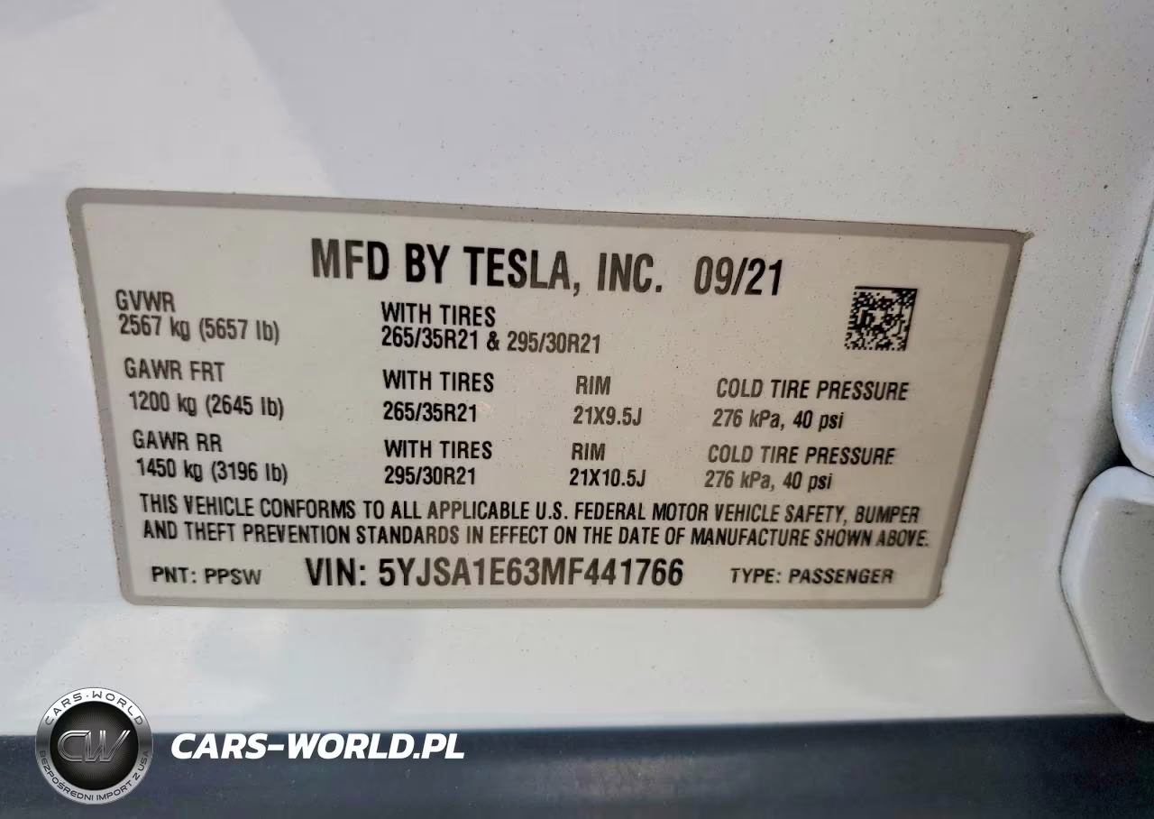 2021 Tesla Model S VIN:5YJSA1E63MF441766 - 12