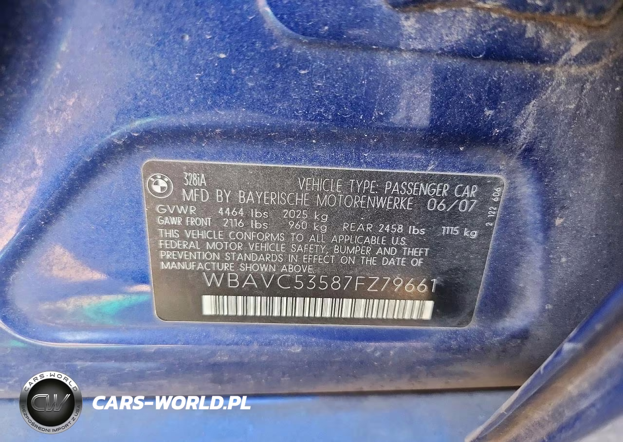 2007 BMW 328 I Sulev VIN:WBAVC53587FZ79661 - 12