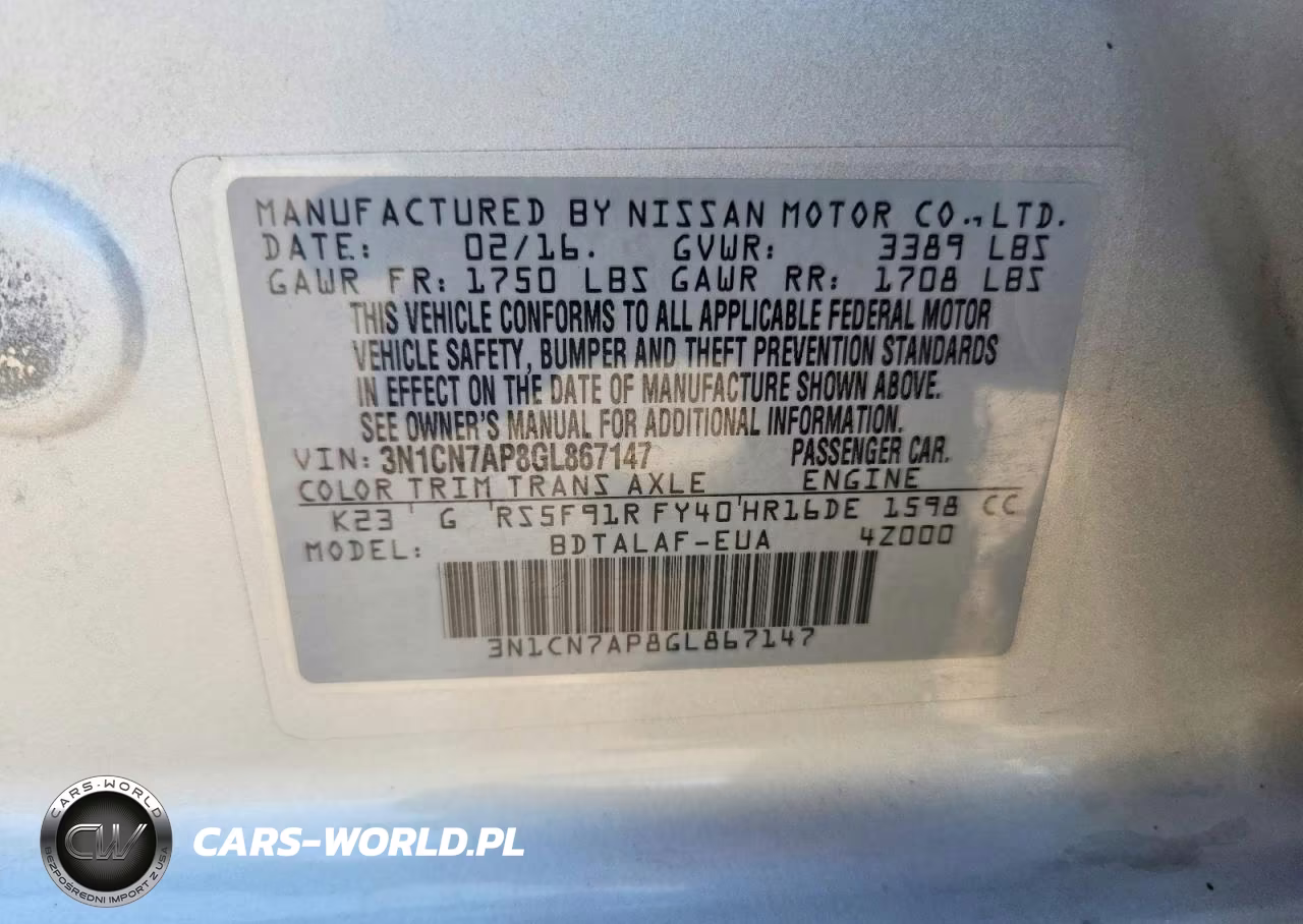 2016 Nissan Versa 1.6 S VIN:3N1CN7AP8GL867147 - 12