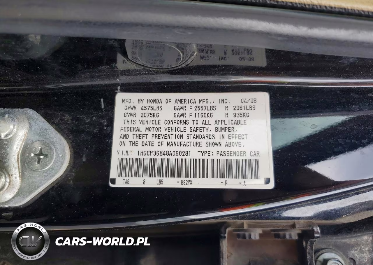 2008 Honda Accord Exl VIN:1HGCP36848A060281 - 12