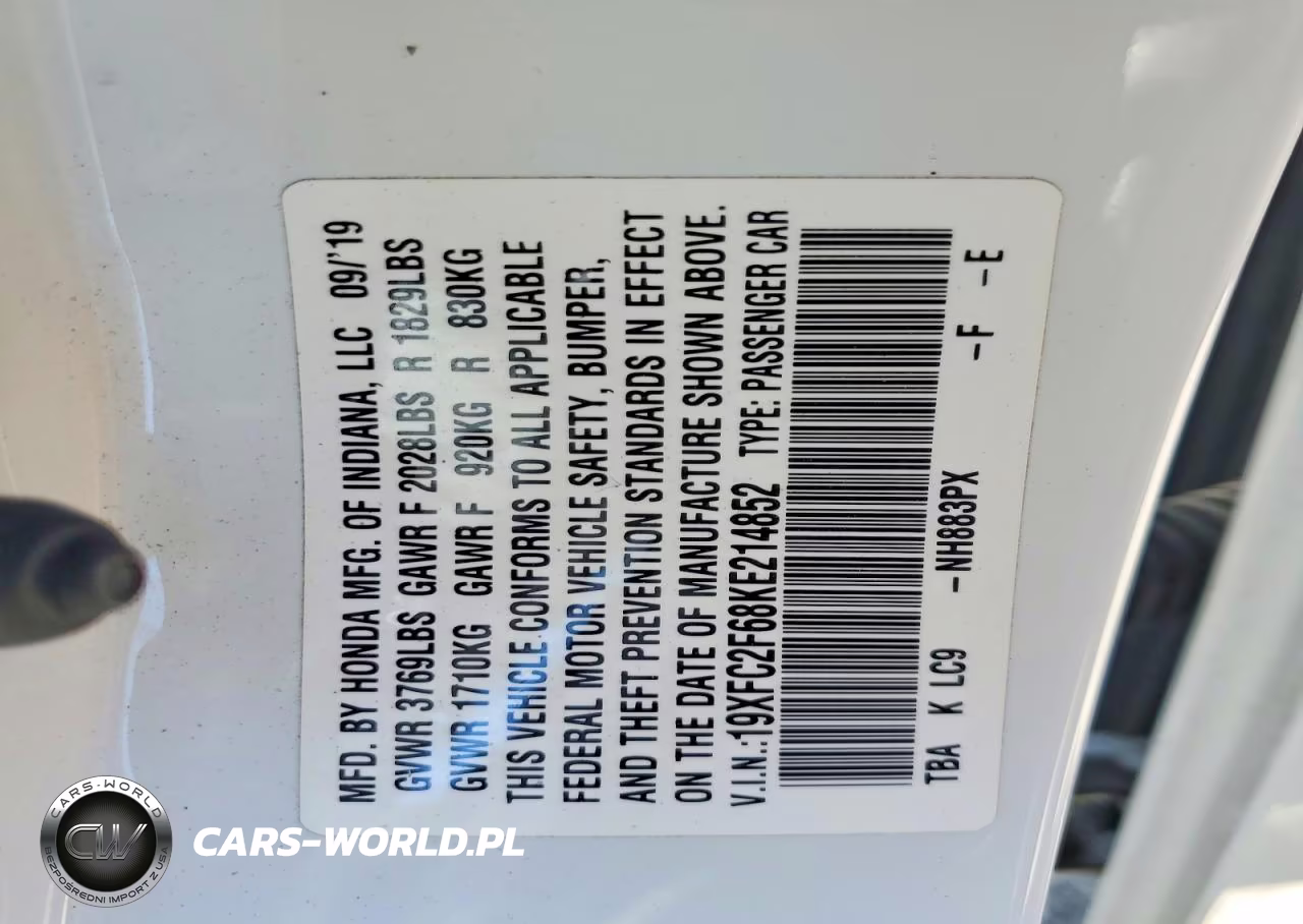 2019 Honda Civic Lx VIN:19XFC2F68KE214852 - 12