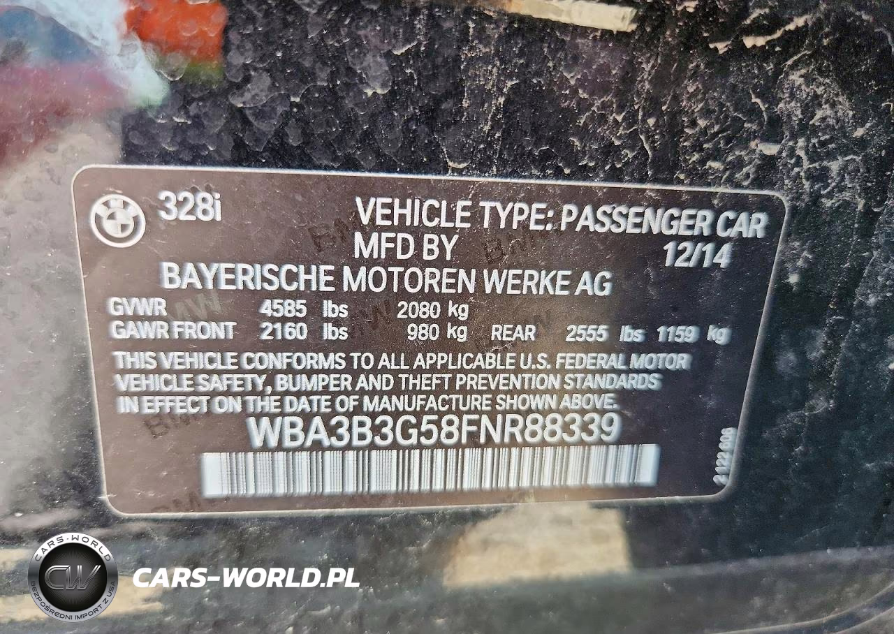 2015 BMW 328 Xi VIN:WBA3B3G58FNR88339 - 12