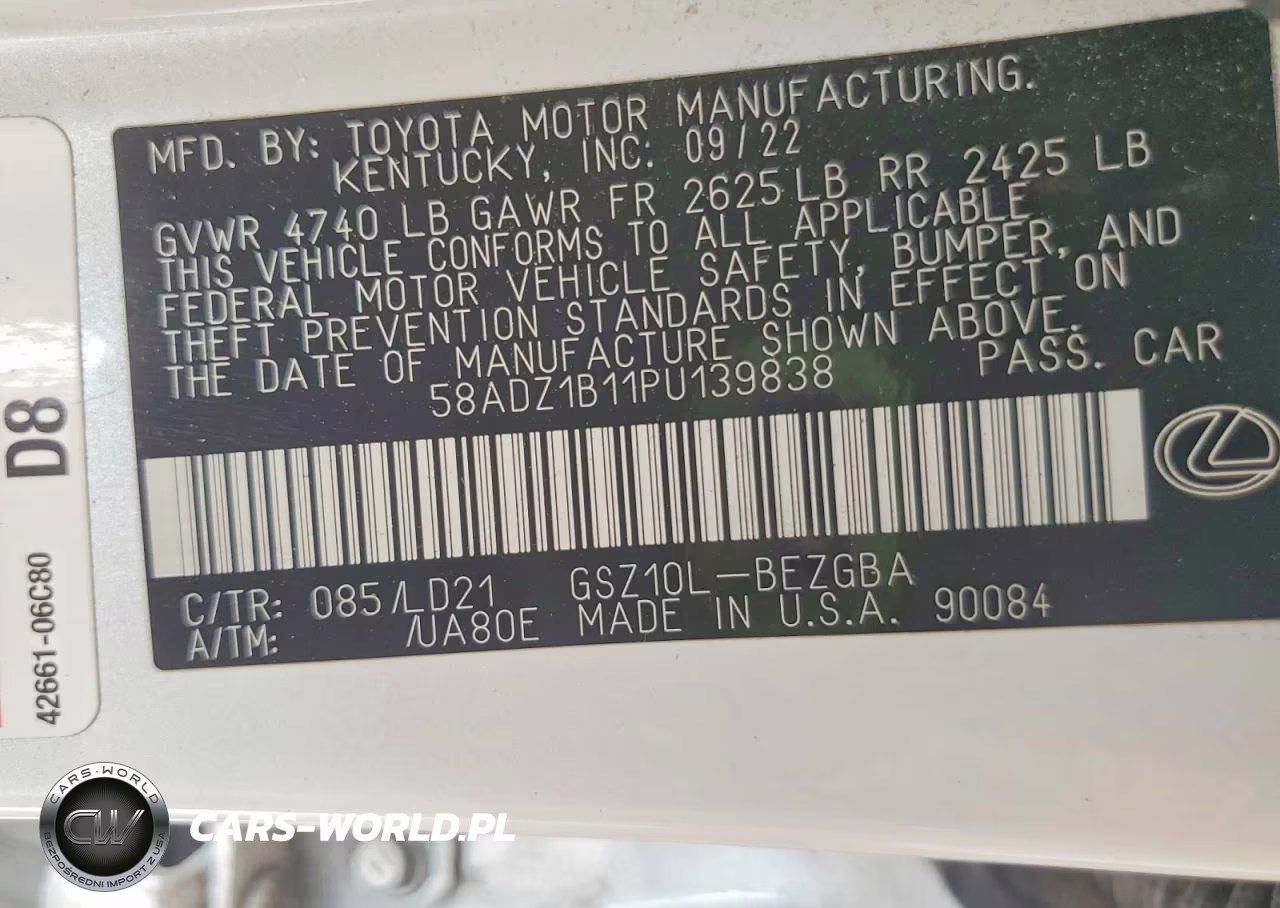 2023 Lexus Es 350 Base VIN:58ADZ1B11PU139838 - 12