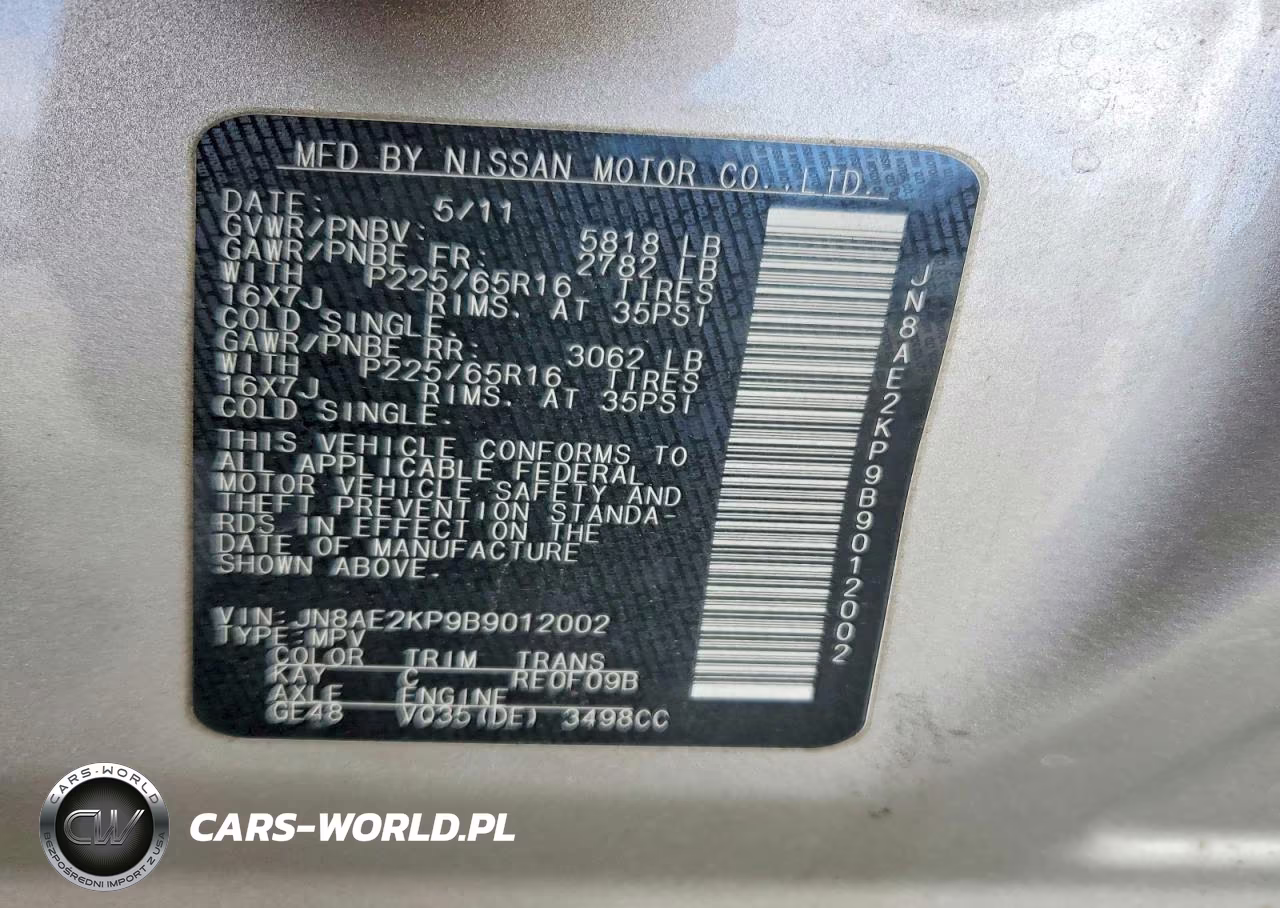 2011 Nissan Quest S-Sv-Sl-Le VIN:JN8AE2KP9B9012002 - 13