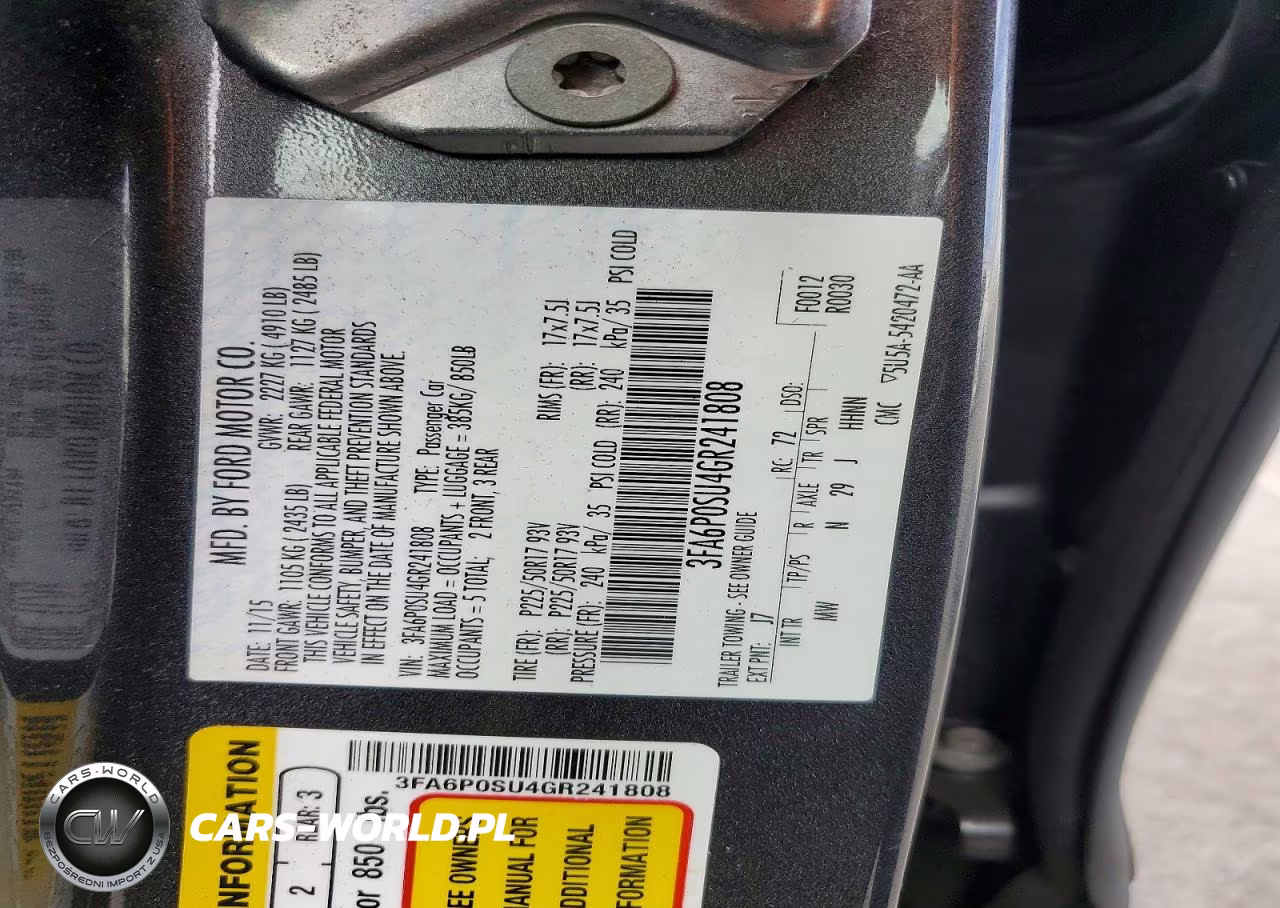 2016 Ford Fusion Titanium Phev VIN:3FA6P0SU4GR241808 - 12
