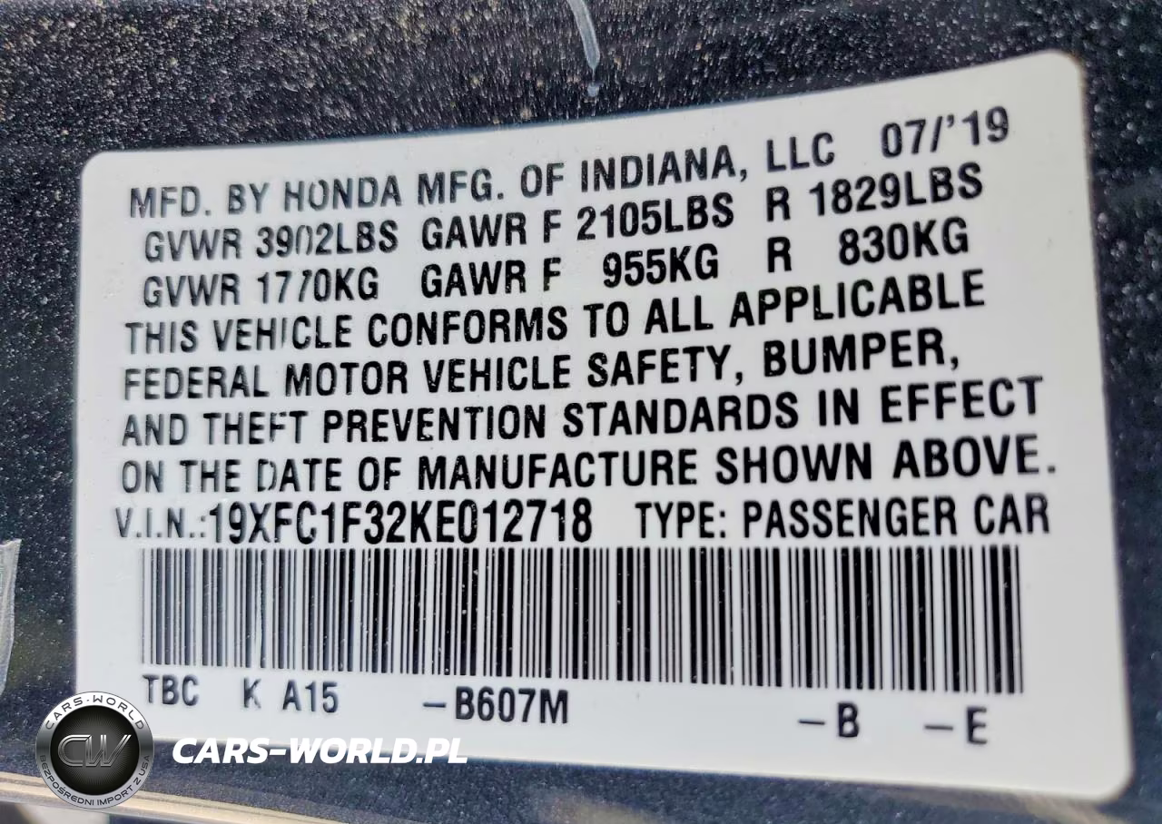 2019 Honda Civic Ex VIN:19XFC1F32KE012718 - 12