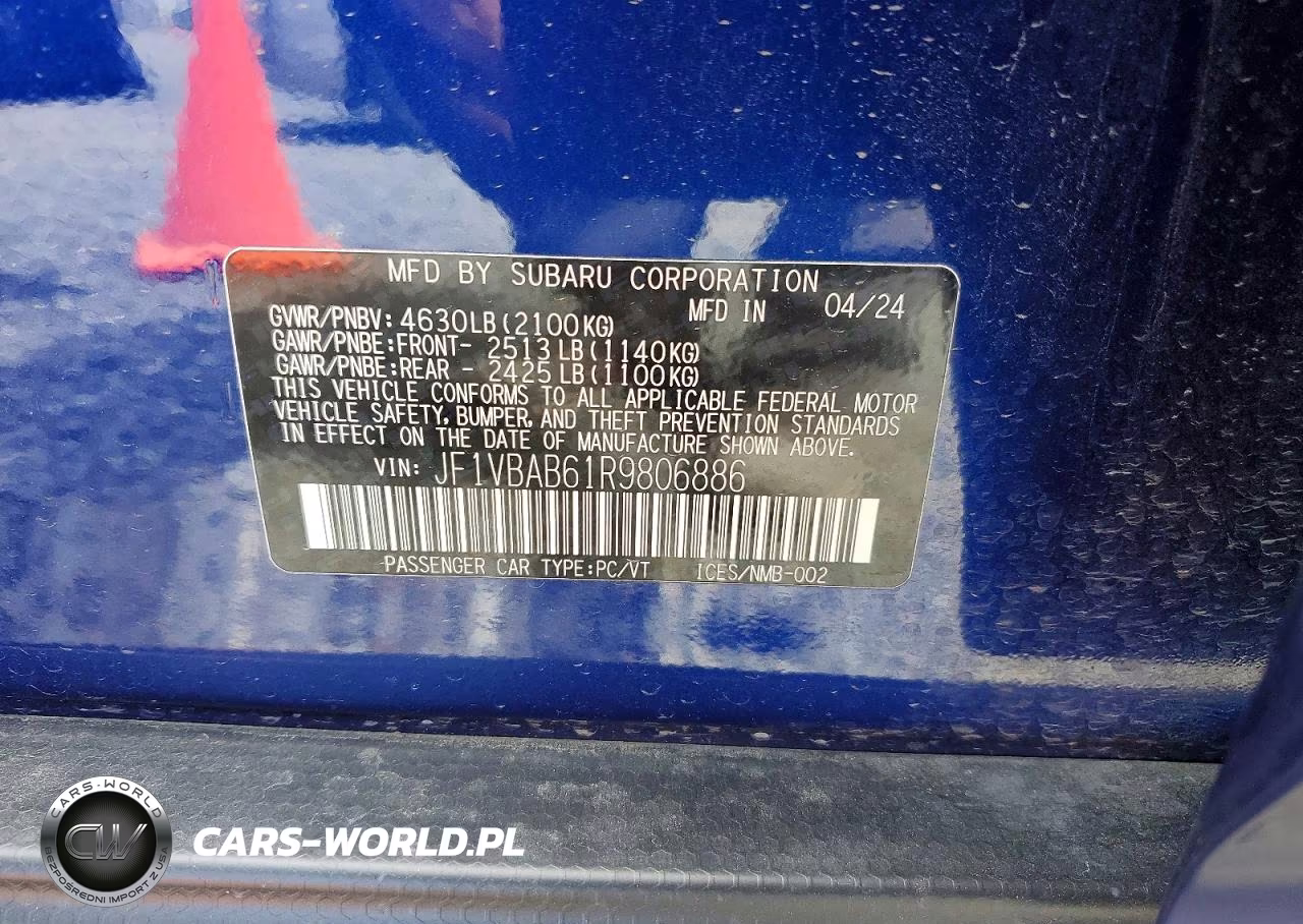 2024 Subaru Wrx VIN:JF1VBAB61R9806886 - 12