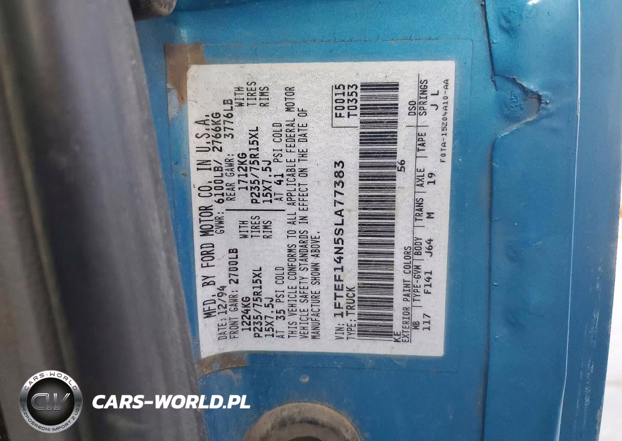 1995 Ford F150 VIN:1FTEF14N5SLA77383 - 13