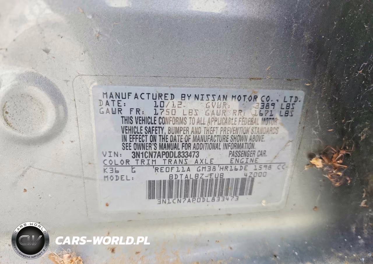 2013 Nissan Versa 1.6 S VIN:3N1CN7AP0DL833473 - 12