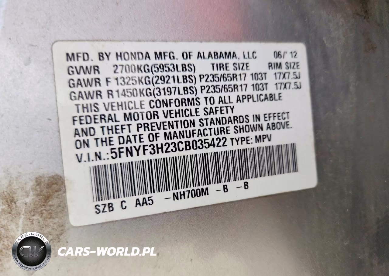 2012 Honda Pilot Lx VIN:5FNYF3H23CB035422 - 13