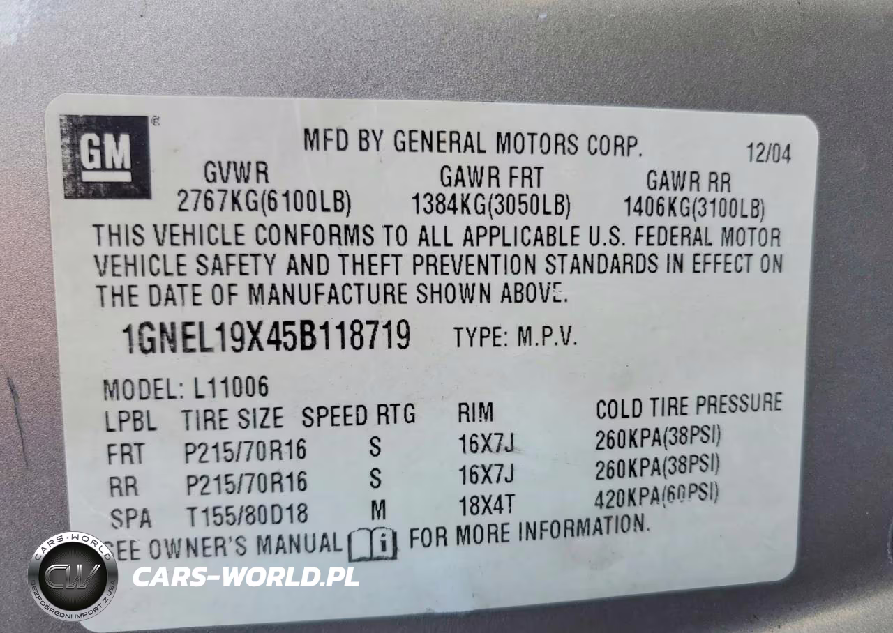 2005 Chevrolet Astro VIN:1GNEL19X45B118719 - 13