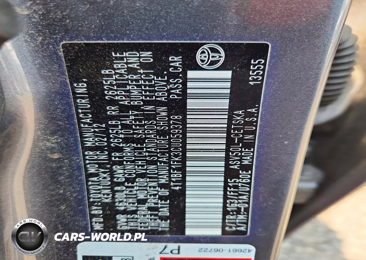 2012 Toyota Camry Se VIN:4T1BF1FK3CU059378 - 12