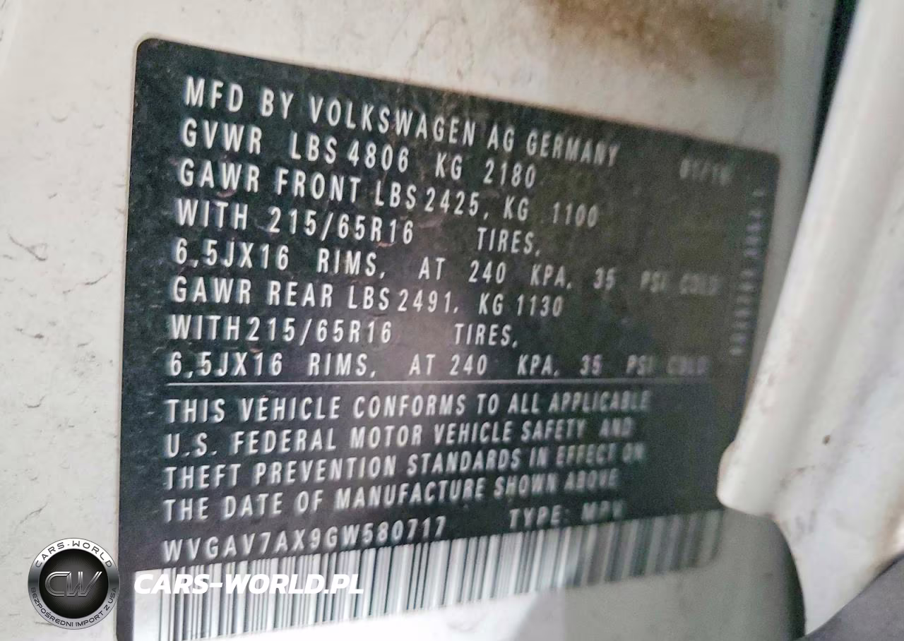 2016 Volkswagen Tiguan S VIN:WVGAV7AX9GW580717 - 12