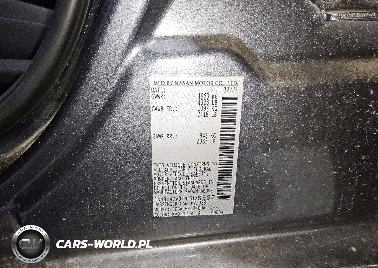 2026 Nissan Altima Sv VIN:1N4BL4DV9TN308357 - 13