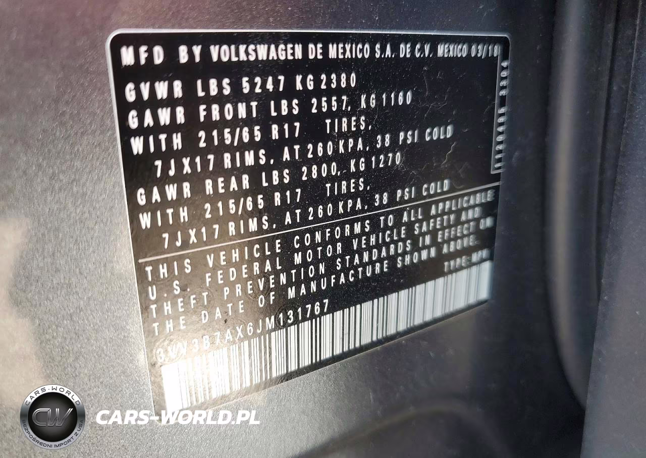2018 Volkswagen Tiguan Se VIN:3VV3B7AX6JM131767 - 12