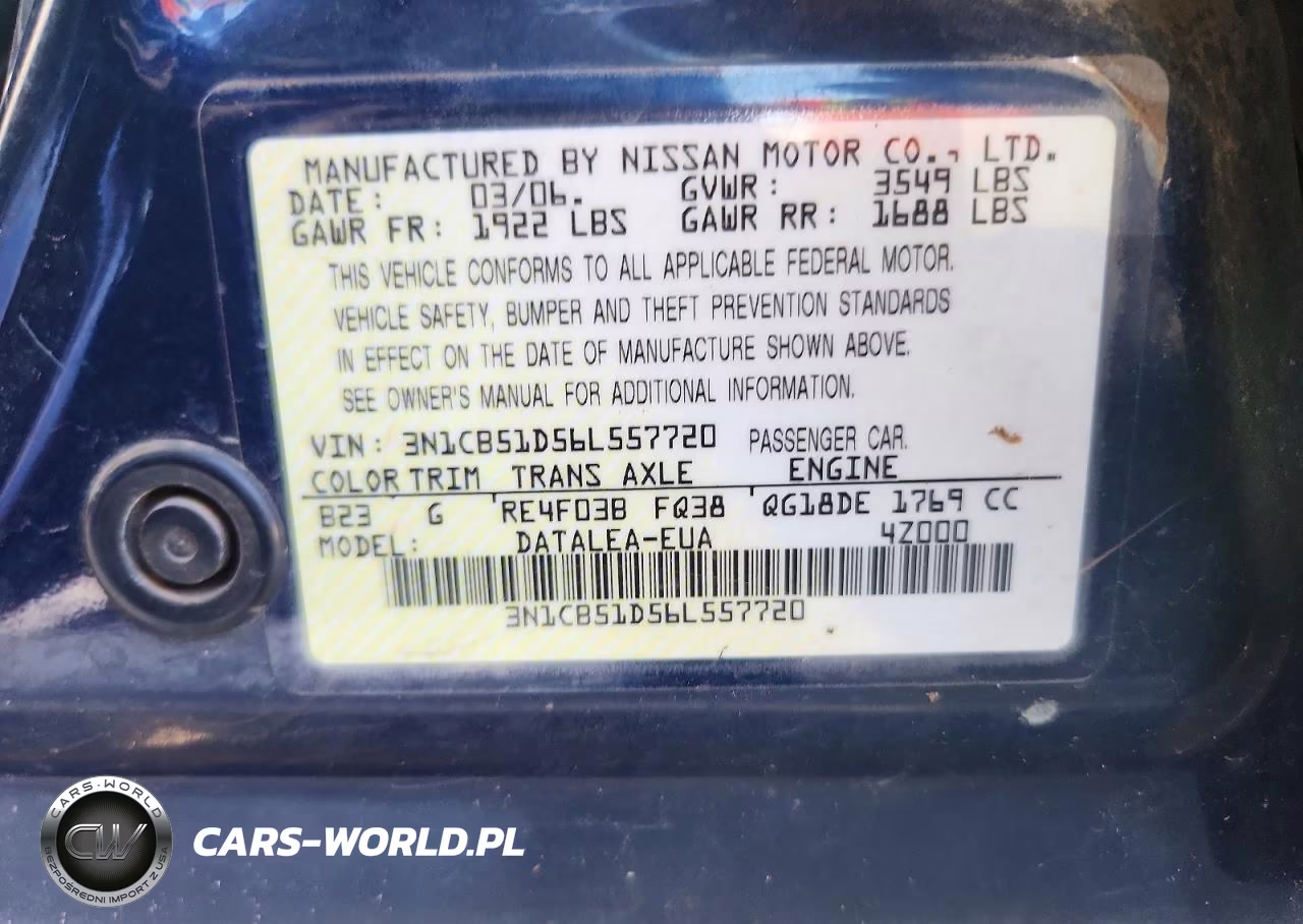 2006 Nissan Sentra 1.8 VIN:3N1CB51D56L557720 - 12