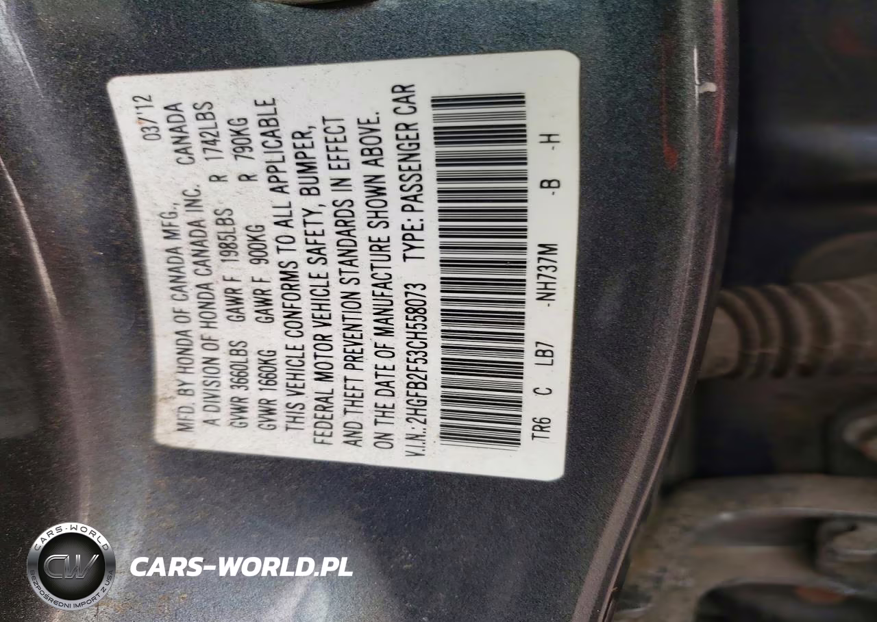 2012 Honda Civic Lx VIN:2HGFB2F53CH558073 - 12