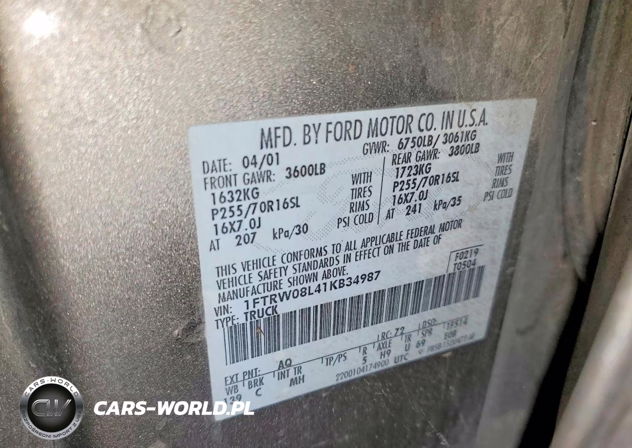2001 Ford F150 Supercrew VIN:1FTRW08L41KB34987 - 12
