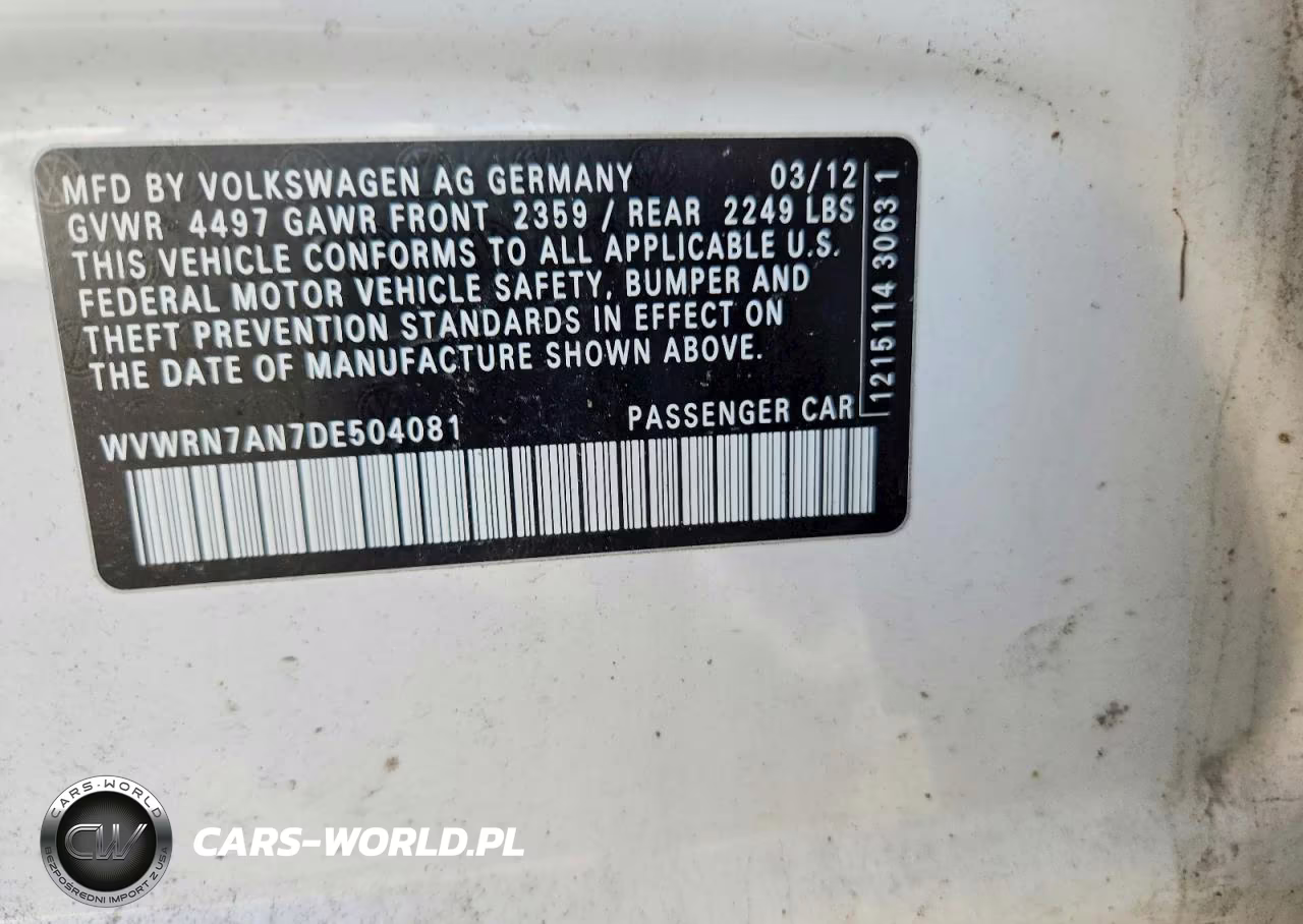 2013 Volkswagen Cc Luxury VIN:WVWRN7AN7DE504081 - 12