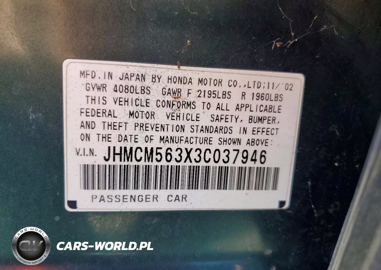2003 Honda Accord Lx VIN:JHMCM563X3C037946 - 13
