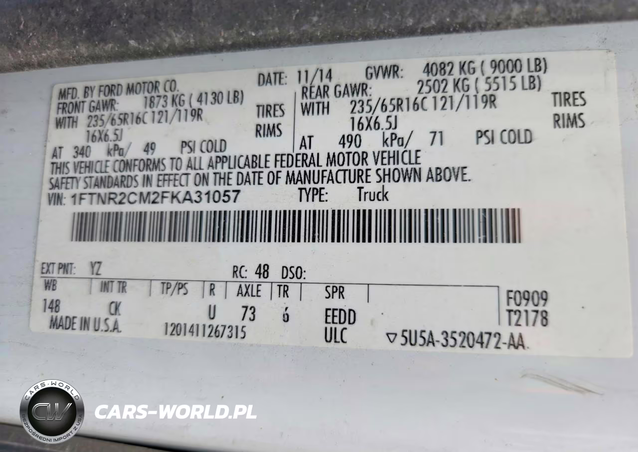 2015 Ford Transit T-250 VIN:1FTNR2CM2FKA31057 - 13
