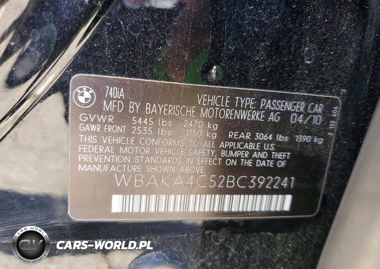 2011 BMW 740 I VIN:WBAKA4C52BC392241 - 12