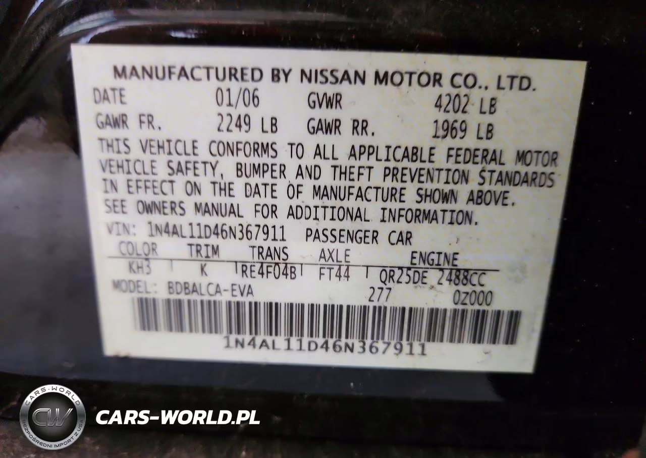 2006 Nissan Altima 2.5 VIN:1N4AL11D46N367911 - 12