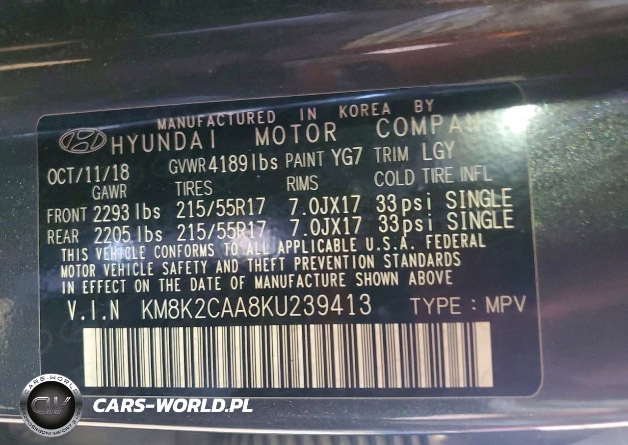 2019 Hyundai Kona VIN:KM8K2CAA8KU239413 - 13