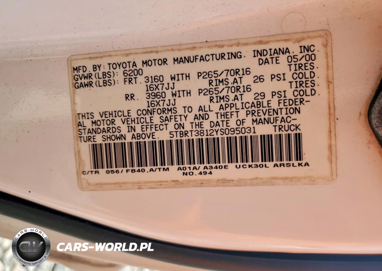 2000 Toyota Tundra Access Cab Limited VIN:5TBRT3812YS095031 - 12