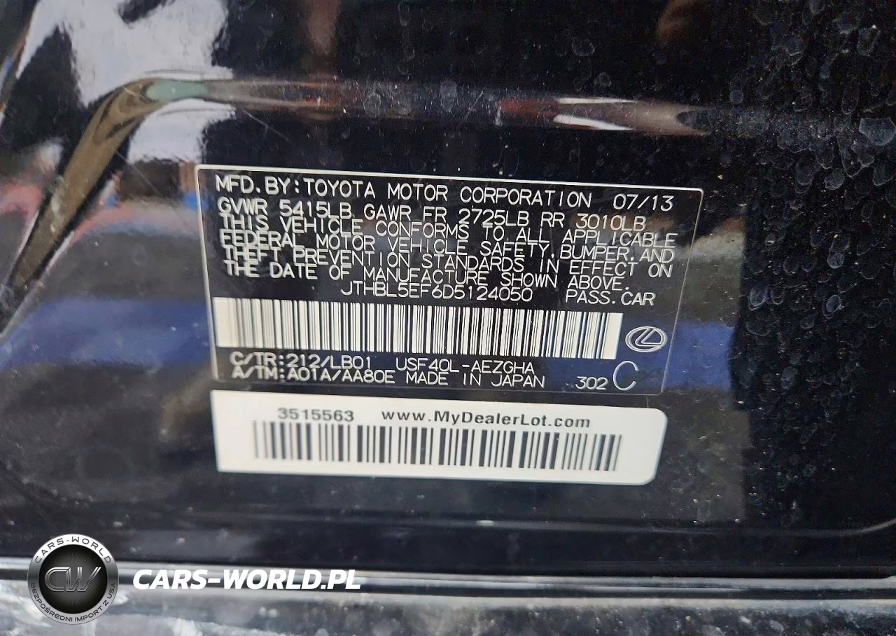 2013 Lexus Ls 460 VIN:JTHBL5EF6D5124050 - 12