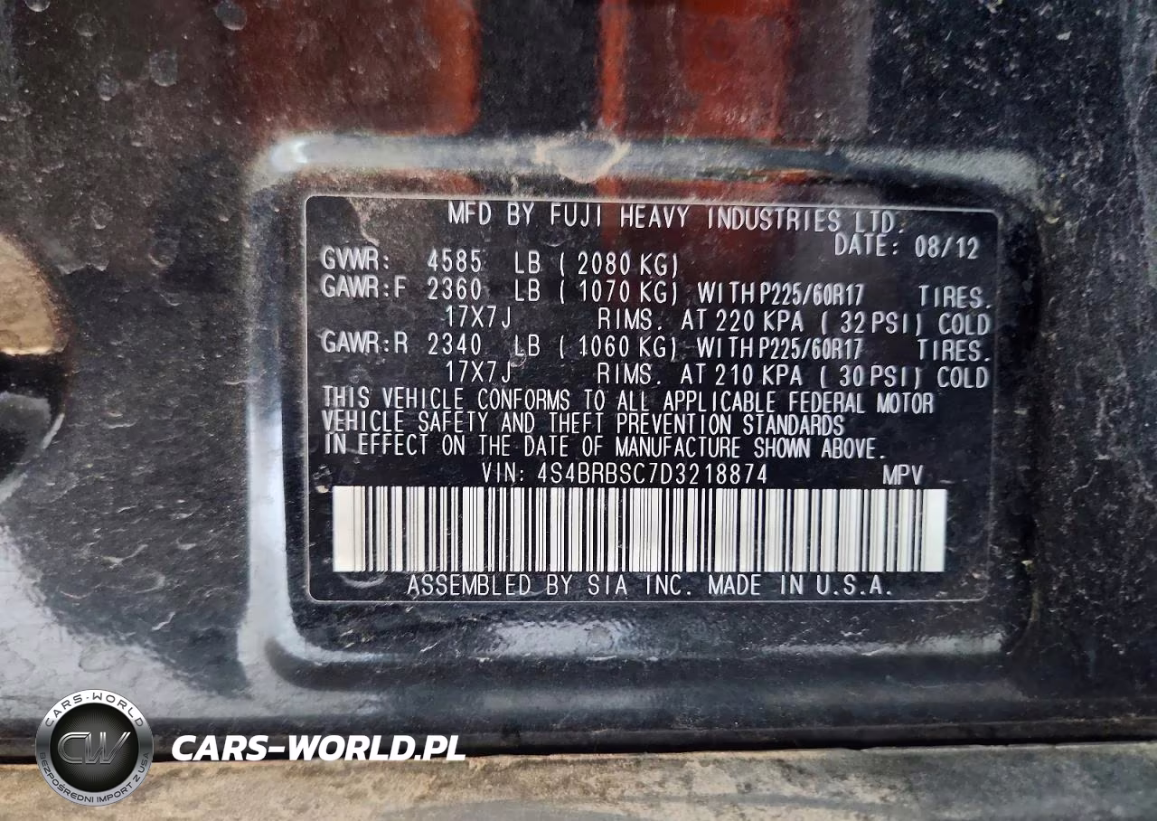2013 Subaru Outback 2.5I Limited VIN:4S4BRBSC7D3218874 - 12