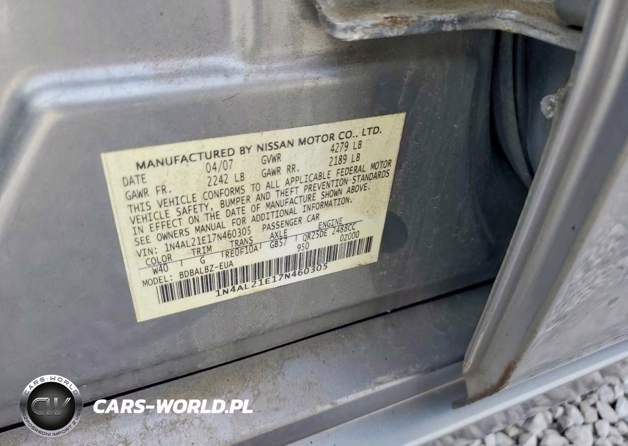 2007 Nissan Altima 2.5 VIN:1N4AL21E17N460305 - 12