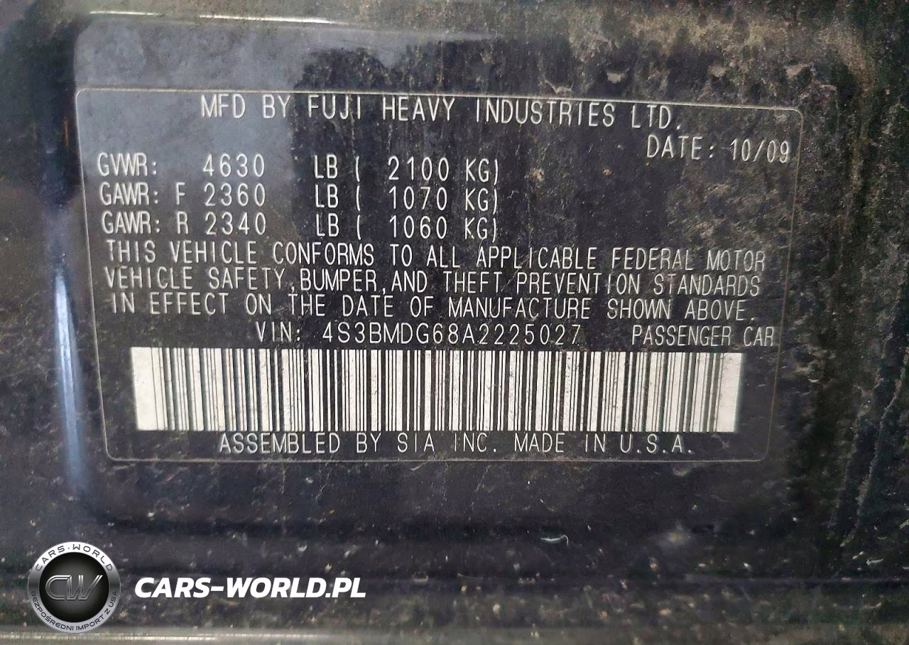2010 Subaru Legacy 3.6R Premium VIN:4S3BMDG68A2225027 - 13