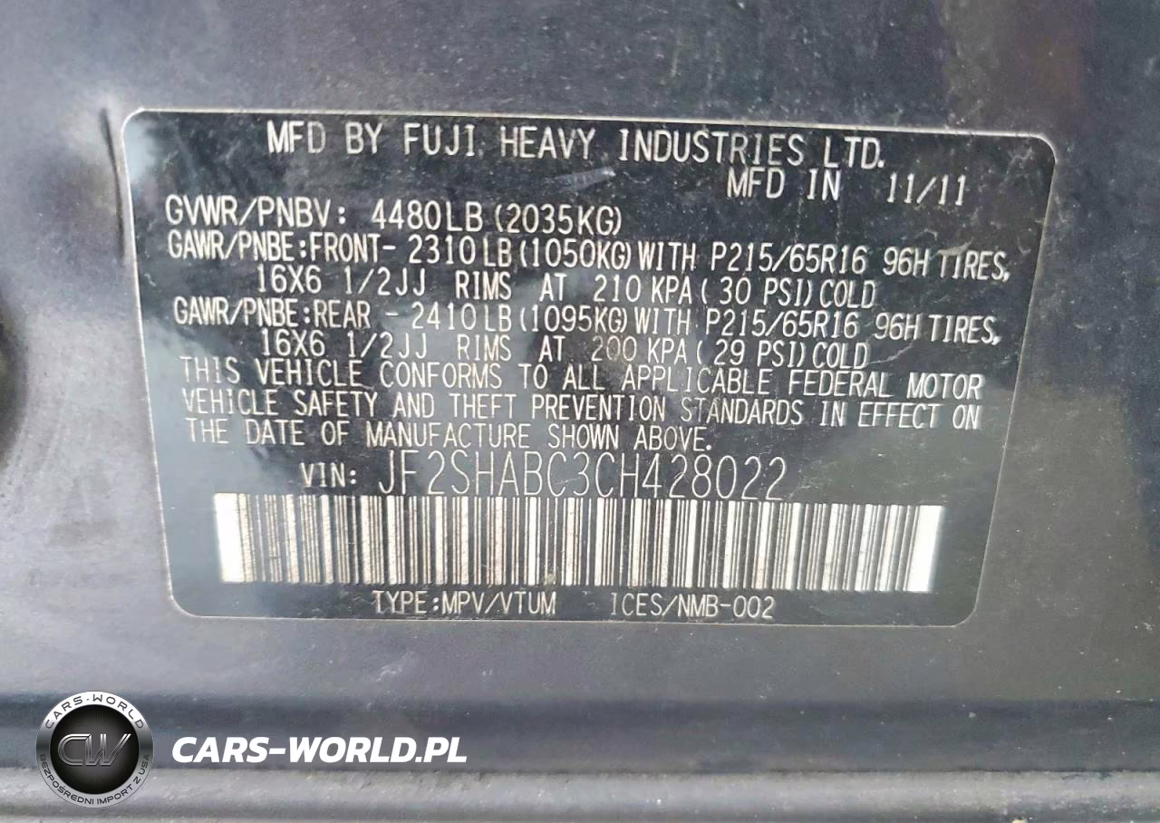 2012 Subaru Forester 2.5X VIN:JF2SHABC3CH428022 - 13