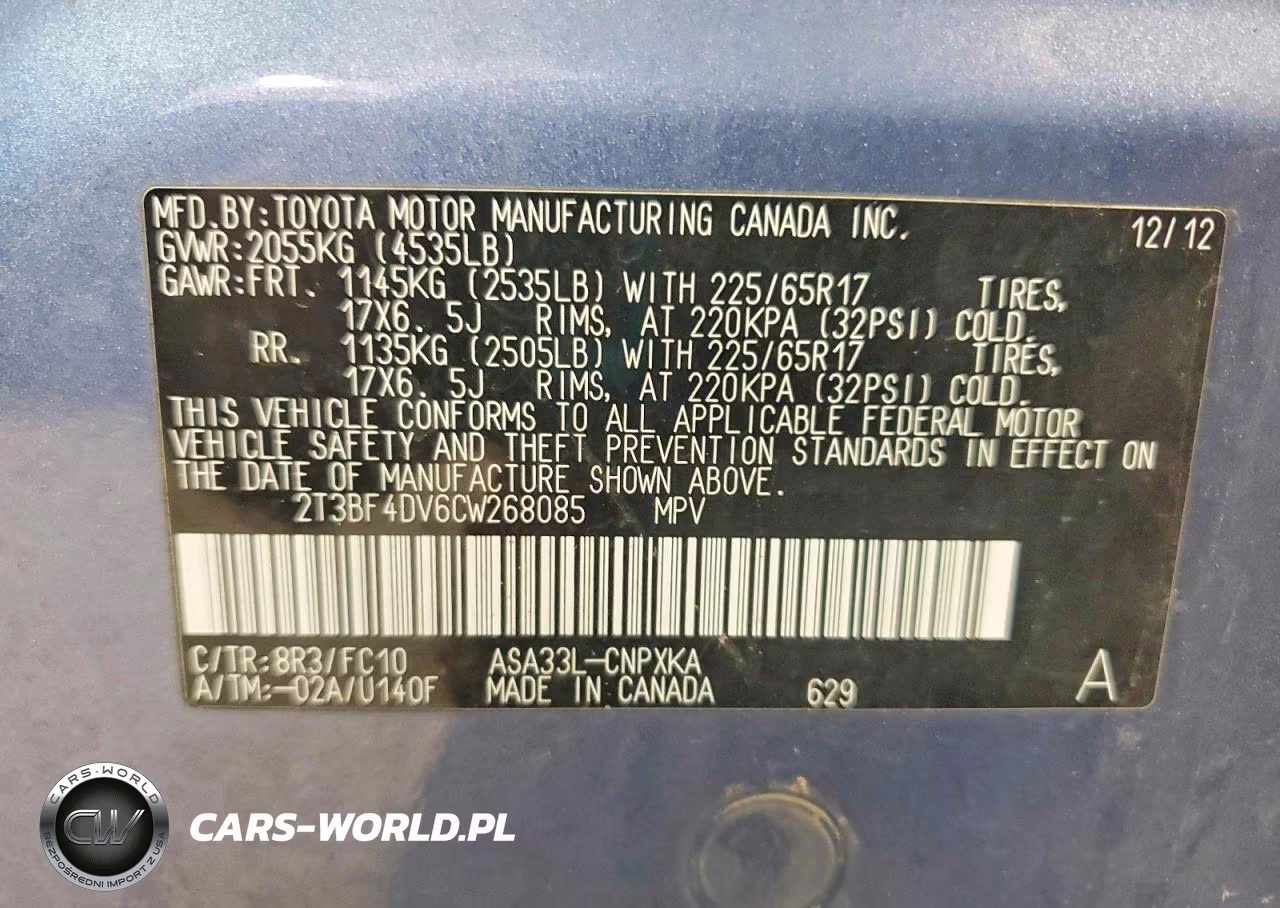 2012 Toyota Rav4 Base VIN:2T3BF4DV6CW268085 - 13