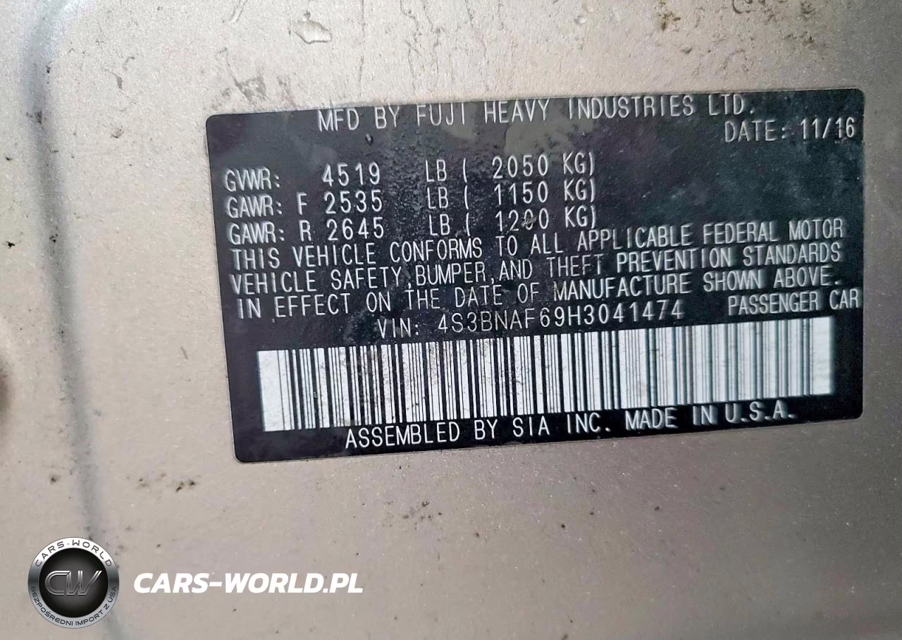 2017 Subaru Legacy 2.5I Premium VIN:4S3BNAF69H3041474 - 12