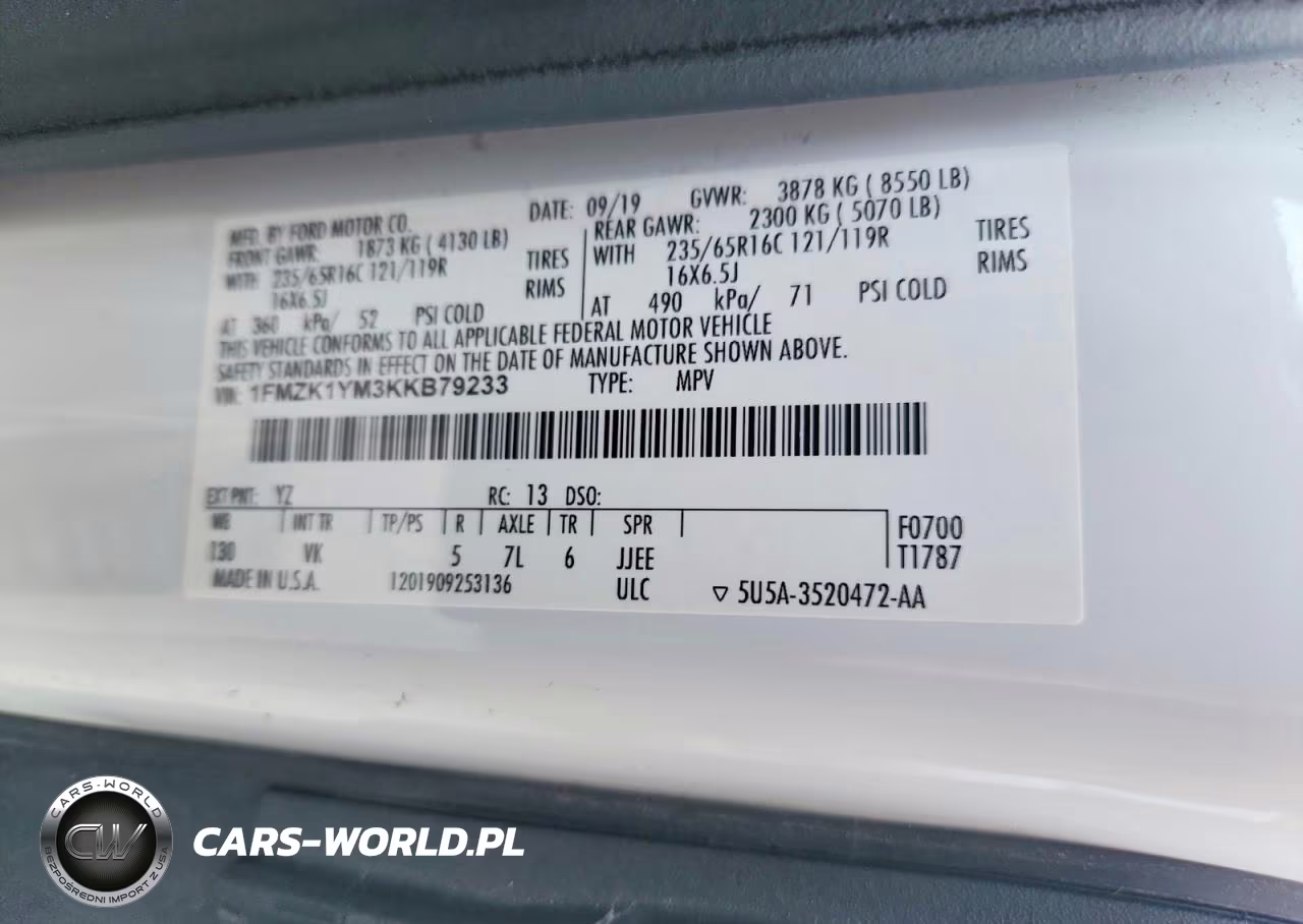2019 Ford Transit T-150 VIN:1FMZK1YM3KKB79233 - 13