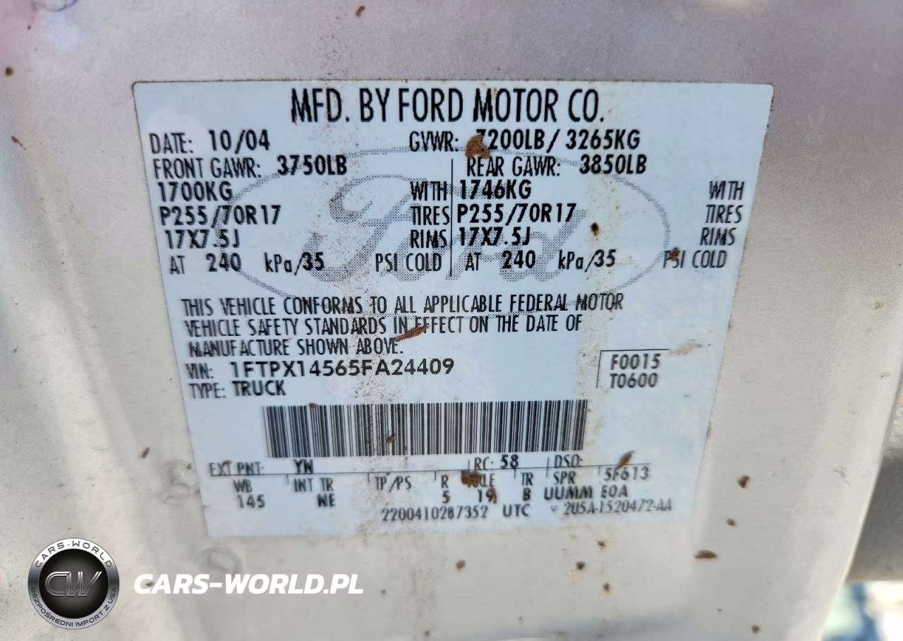 2005 Ford F-150 VIN:1FTPX14565FA24409 - 12