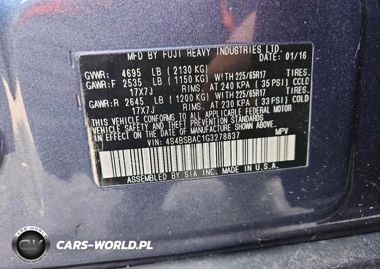 2016 Subaru Outback 2.5I VIN:4S4BSBAC1G3278837 - 13