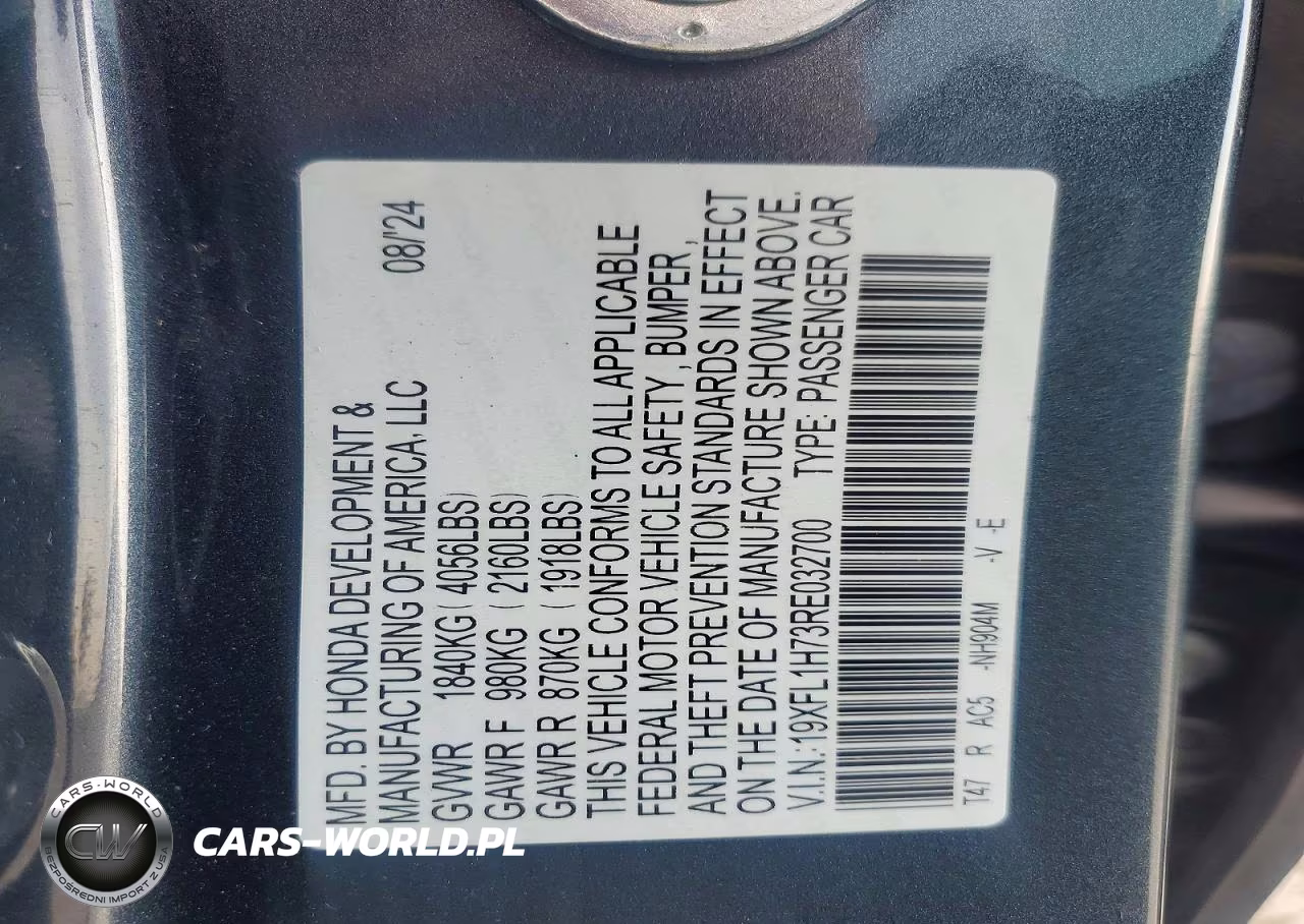 2024 Honda Civic Exl VIN:19XFL1H73RE032700 - 12