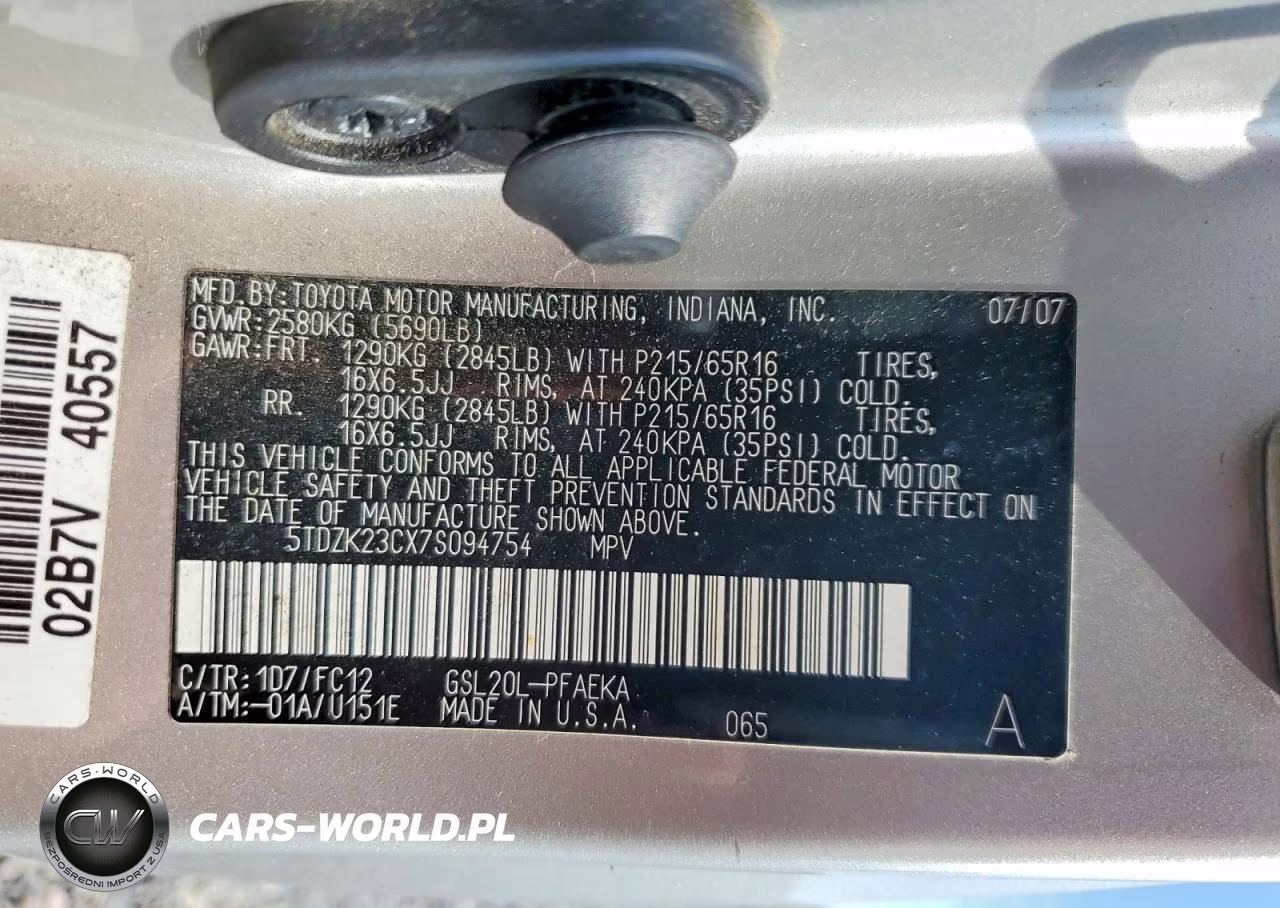 2007 Toyota Sienna Le 7-Passenger VIN:5TDZK23CX7S094754 - 13