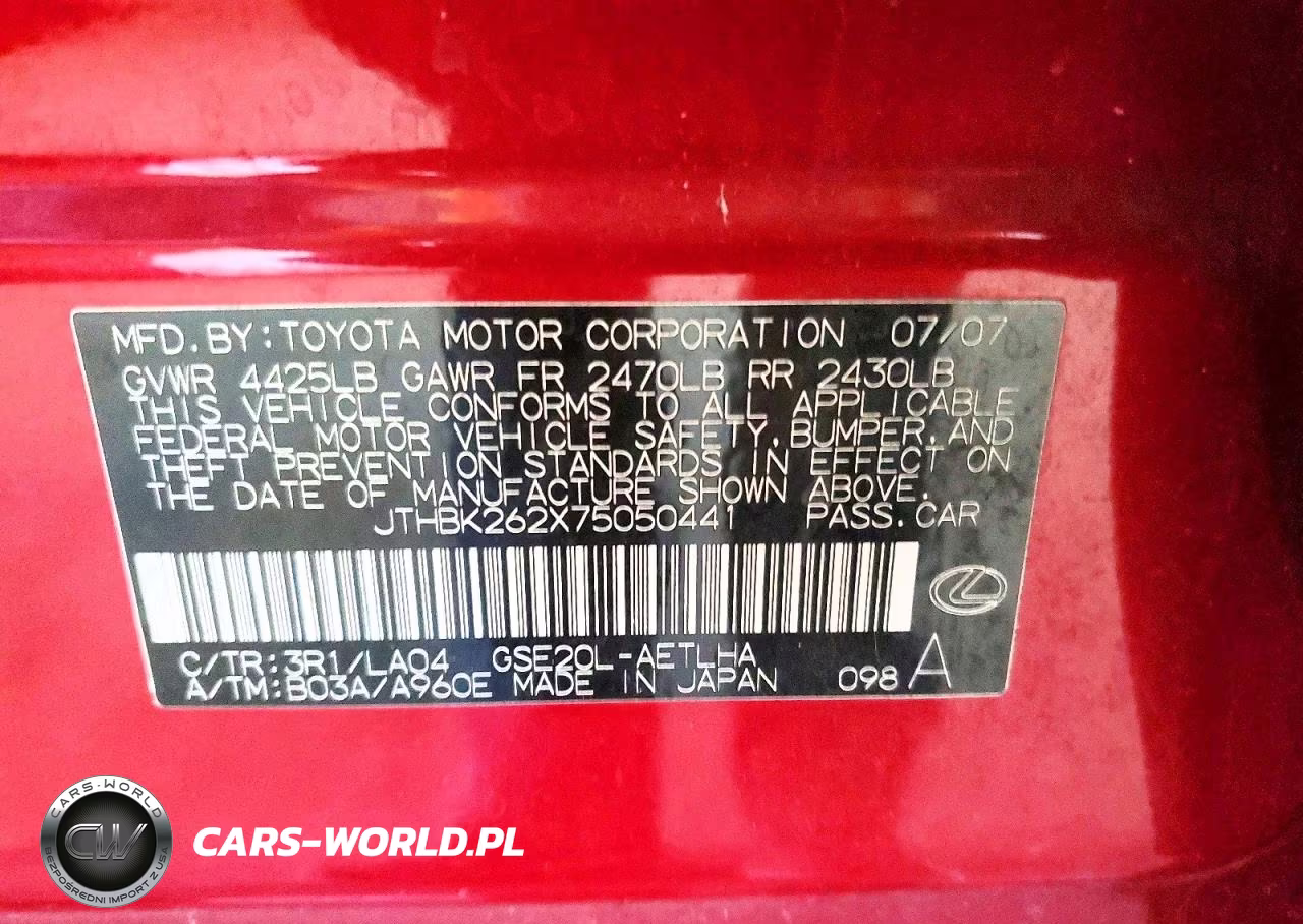 2007 Lexus Is 250 VIN:JTHBK262X75050441 - 12