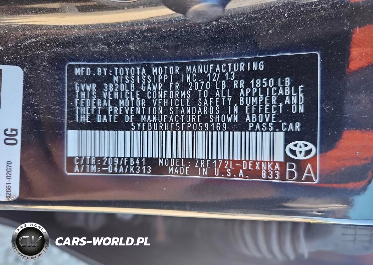2014 Toyota Corolla Le Plus VIN:5YFBURHE5EP059169 - 12