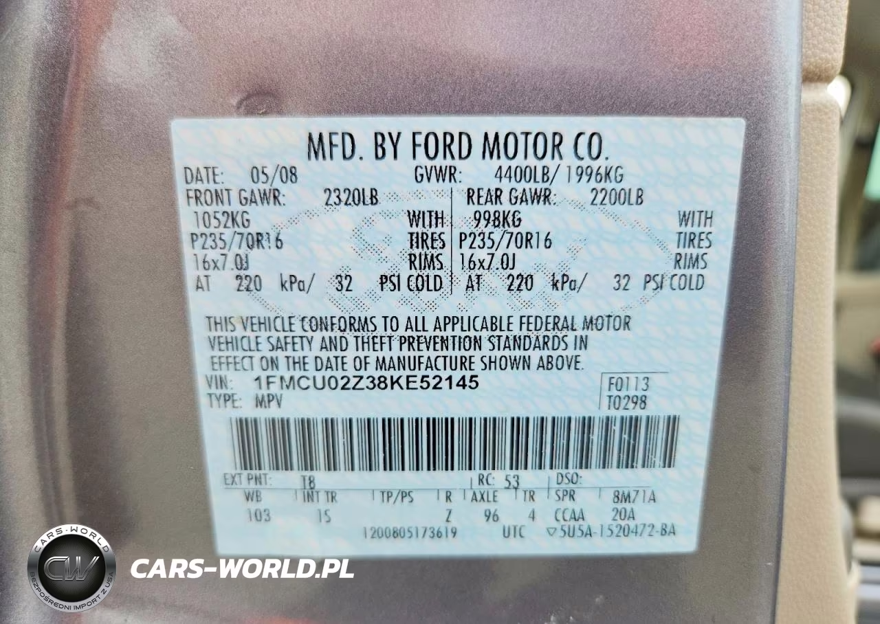 2008 Ford Escape Xls VIN:1FMCU02Z38KE52145 - 13