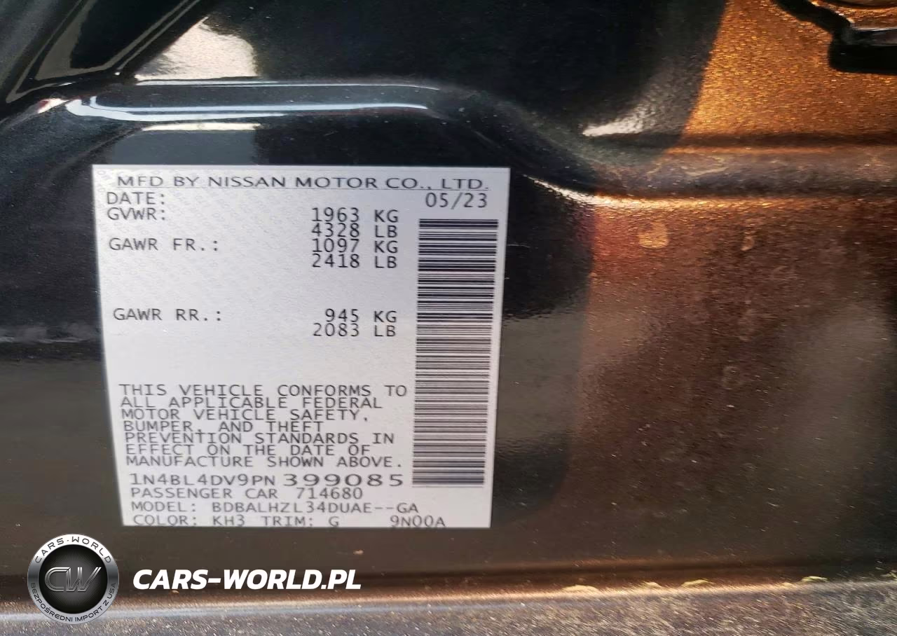 2023 Nissan Altima Sv VIN:1N4BL4DV9PN399085 - 12