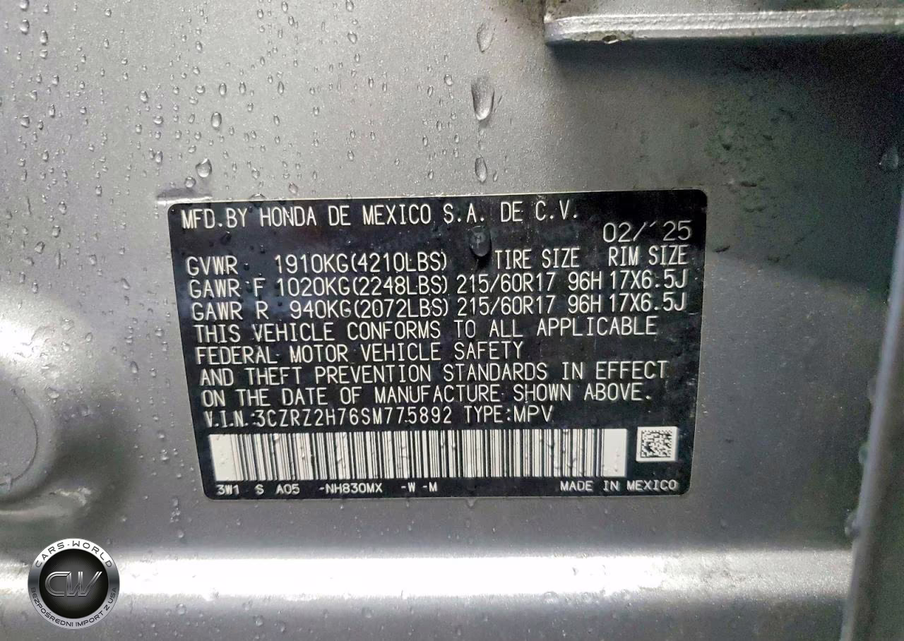 2025 Honda Hr-V Exl VIN:3CZRZ2H76SM775892 - 13